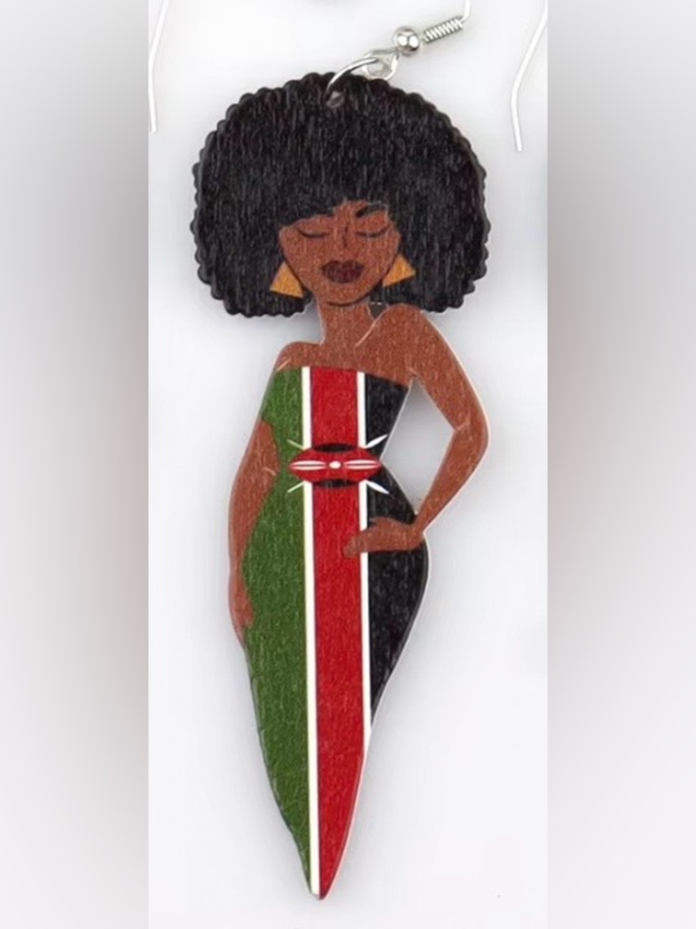 Kenya Flag Afro Wooden Dangle Earrings | African Statement Earrings